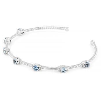 Aquamarine And Zircon Flexible Cuff In Sterling Silver 1.10ctw
