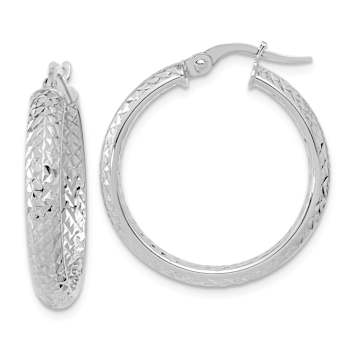 Rhodium Over 14k White Gold Polished and Diamond-Cut Inside and Out
1" Fancy Hoop Earrings