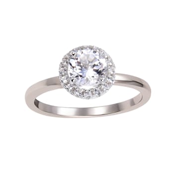 Rhodium Over Sterling Silver Round White Topaz Halo Ring 1.90ctw