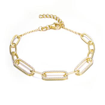 Pave CZ Slinky Oval Link Bracelet In 14K Gold Over Sterling Silver