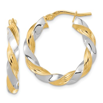 14k Yellow Gold and Rhodium Over 14k Yellow Gold 1/1" Polished
Twisted Hoop Earrings