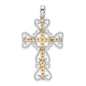 14k Yellow Gold and 14k White Gold Diamond Filigree Cross Pendant