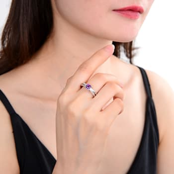 Square Amethyst with White Topaz Accents Sterling Silver Ring, 0.81ctw