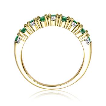 Emerald Color CZ And White CZ Band Ring In 14K Gold Over Sterling Silver