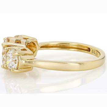 Diamond Simulant Three-Stone Ring In 18K Gold Over Sterling Silver