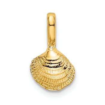 10K Yellow Gold Textured Mini Clam Shell Charm