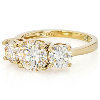 Diamond Simulant Three-Stone Ring In 18K Gold Over Sterling Silver