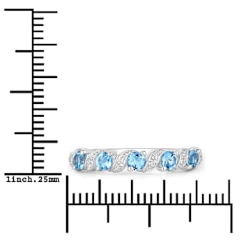 Swiss Blue Topaz and White Topaz Sterling Silver 5 Stone Band Ring