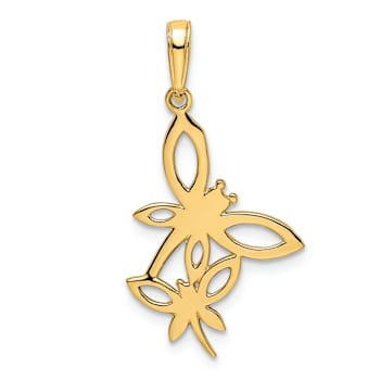14K Two-tone Gold Diamond-Cut Dragonflies Pendant