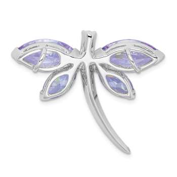 Rhodium Over Sterling Silver Lavender Cubic Zirconia Dragonfly Slide