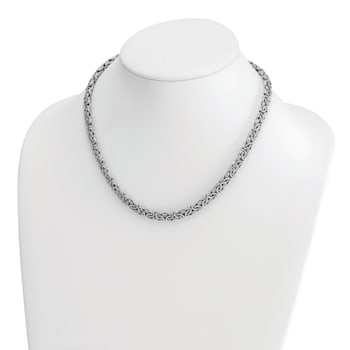 Rhodium Over Sterling Silver 7.5mm Hollow Byzantine 20 inch Necklace