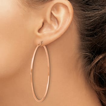14k Rose Gold 2 11/16" Polished Tube Hoop Earrings