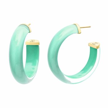 14K Yellow Gold Over Sterling Silver Medium Illusion Acrylic Hoops in Mint