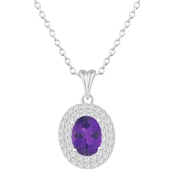 8x6mm Oval Amethyst And White Topaz Accent Rhodium Over Sterling Silver
Double Halo Pendant w/Chain