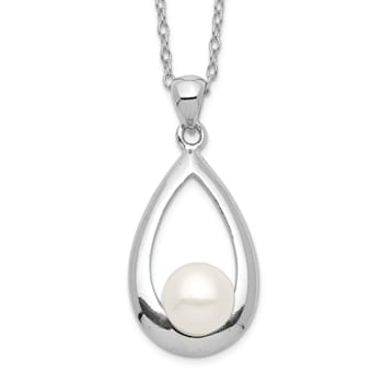 Rhodium Over Sterling Silver 6-7mm White Button Freshwater Cultured
Pearl Necklace