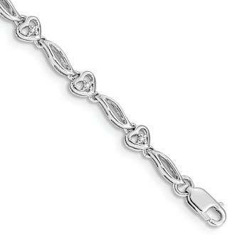 Rhodium Over 10k White Gold Polished Diamond Heart Bracelet