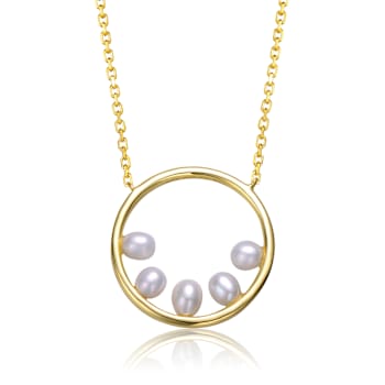 Freshwater Pearl Halo Circle Pendant In 14K Gold Over Sterling Silver