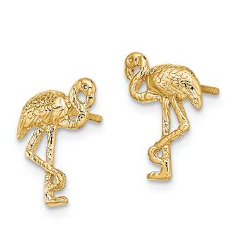 14K Yellow Gold Textured Flamingo Stud Earrings