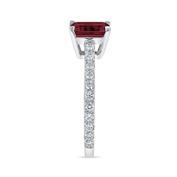 1.36ctw Diamond and Emerald Cut Ruby Engagement Ring 14k White Gold