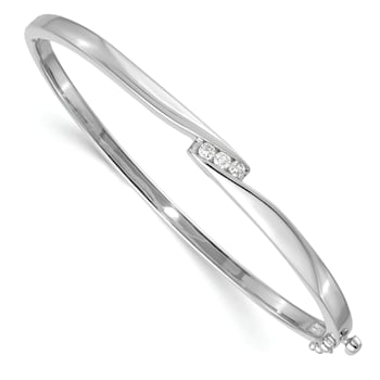 Rhodium Over 14k White Gold 5mm Diamond Hinged Bangle 0.12ctw