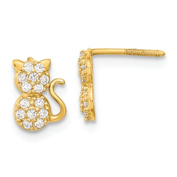 14K Yellow Gold Children's Polished Cubic Zirconia Sitting Cat Stud Earrings