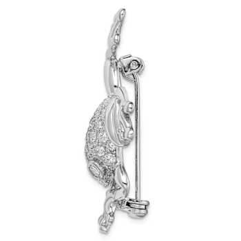 Rhodium Over Sterling Silver Cubic Zirconia Frog Pin Brooch