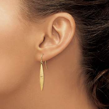 14k Yellow Gold Brushed and Textured Dangle Earrings