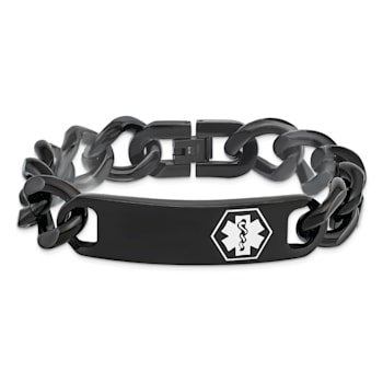 Stainless Steel Polished Black IP-plated with White Enamel 8.25-inch
Medical ID Bracelet