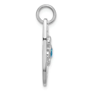 Rhodium Over Sterling Silver Polished Blue Enamel Turtle Surfboard Pendant