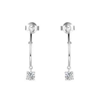 White Topaz Rhodium Over Sterling Silver Drop Round Hoop Earrings