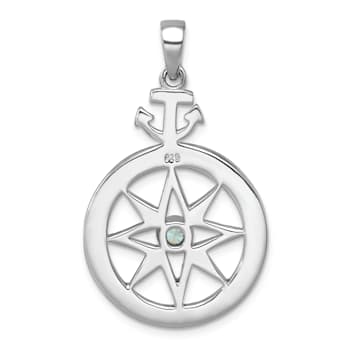Rhodium Over Sterling Silver Blue Cubic Zirconia Compass Rose with Small
Anchor Pendant