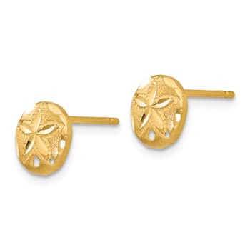 14k Yellow Gold Diamond-cut and Satin 8mm Sand Dollar Button Earrings