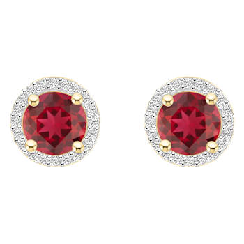 6mm Round Created Ruby And Created White Sapphire 10k Yellow Gold Halo
Stud Earrings
