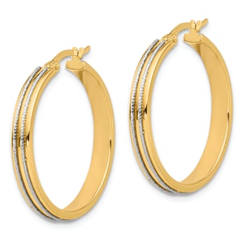 14k Yellow Gold and 14k White Gold 1 3/16" Polished and Diamond-Cut
Hoop Earrings