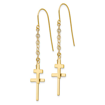 14k Yellow Gold Chain Cross Dangle Earrings