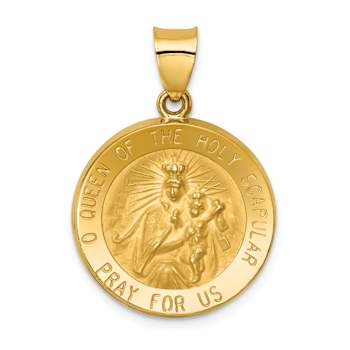 14k Yellow Gold Satin and Textured Queen of The Holy Scapular Reversible
Medal Pendant