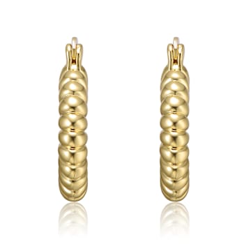 Ribbed Tubular Hoop Earrings In 14K Gold Over Brass