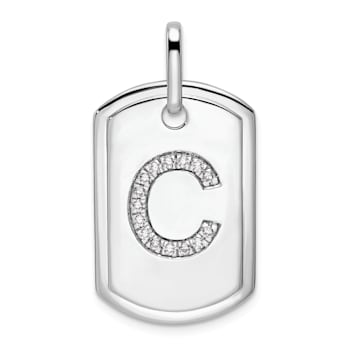 Rhodium Over 14k White GoldDiamond Initial C Dog Tag Charm