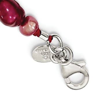 Sterling Silver Red Jadeite and Freshwater Pearl Heart Necklace