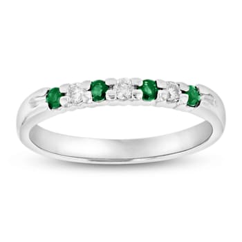 0.25ctw Emerald and Diamond Wedding Band Ring in 14k White Gold