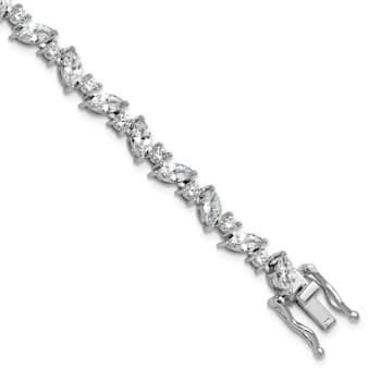 Rhodium Over Sterling Silver Polished Fancy Marquise Cubic Zirconia Bracelet