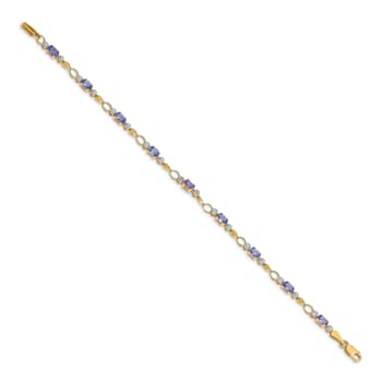 14k Yellow Gold and Rhodium Over 14k Yellow Gold Open-Link Diamond and
Tanzanite Bracelet