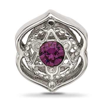Sterling Silver Brushed and Polished Crystal Purple Bead