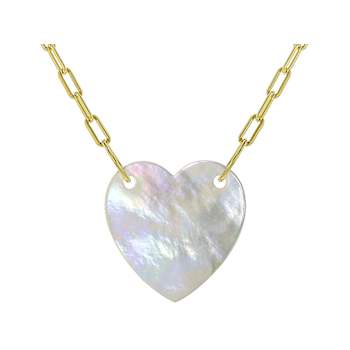 Mother-Of-Pearl Heart On Paperclip Chain Necklace In 18K Gold Over
Sterling Silver