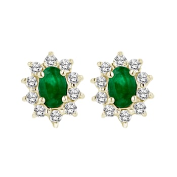 1.00ctw Emerald and Diamond Earrings in 14k Yellow Gold