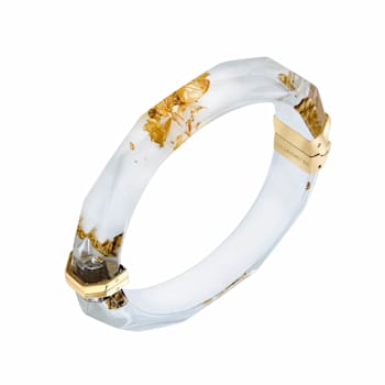 14K Yellow Gold Over Sterling Silver Thin Faceted Acrylic Bangle
Bracelet in White