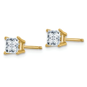 14K Yellow Gold 1ct. 4.5mm Princess D E F Pure Light Moissanite Earrings