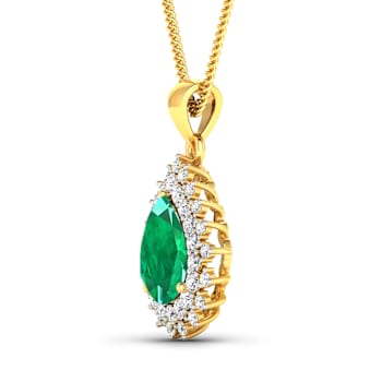 2.85ctw 14K Yellow Gold Zambian Emerald and White Diamond Pendant with
18 inch Cable Chain
