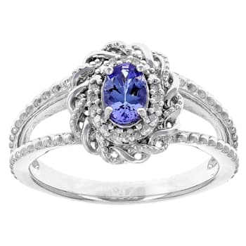 Blue Tanzanite Rhodium Over Sterling Silver Ring .40ctw