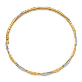 14K Two-tone Yellow and White Gold Polished Satin Diamond-cut Flexible Bangle